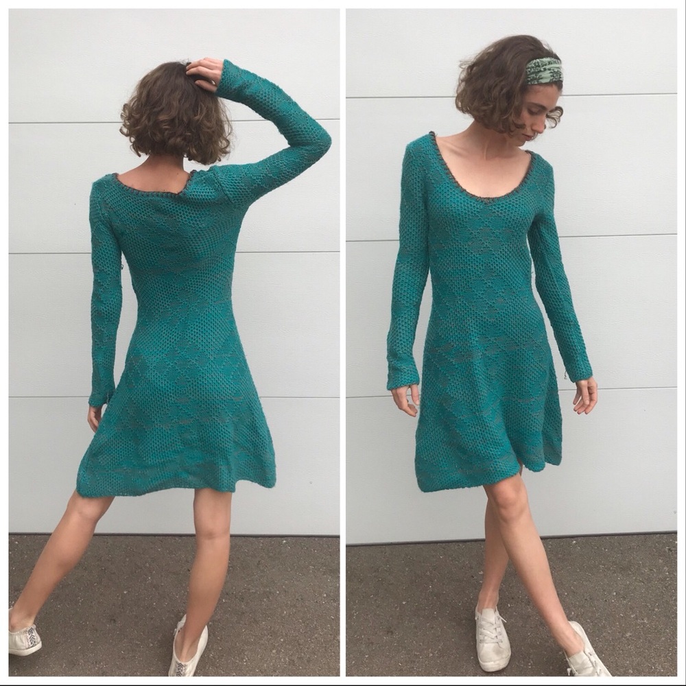 Anthropologie turquoise midi knitted dress